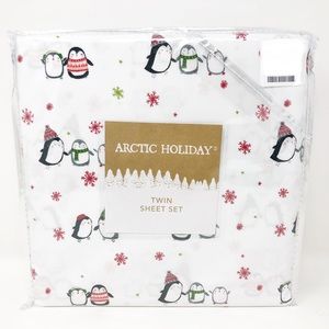 Penguins Arctic Holiday Festive Twin Sz Sheet Set